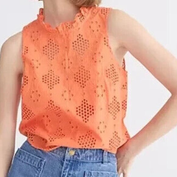 Like new! J. Crew Embroidered Eyelet Lace Sleeveless Top in Soft Orange … - Picture 1 of 10